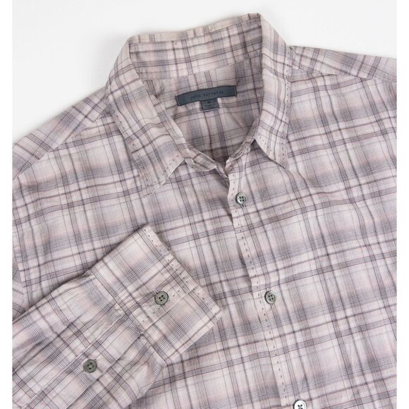 John Varvatos Collection Shirt Men's Medium Pink Plaid Stitch Accent Button-Up - Picture 1 of 14